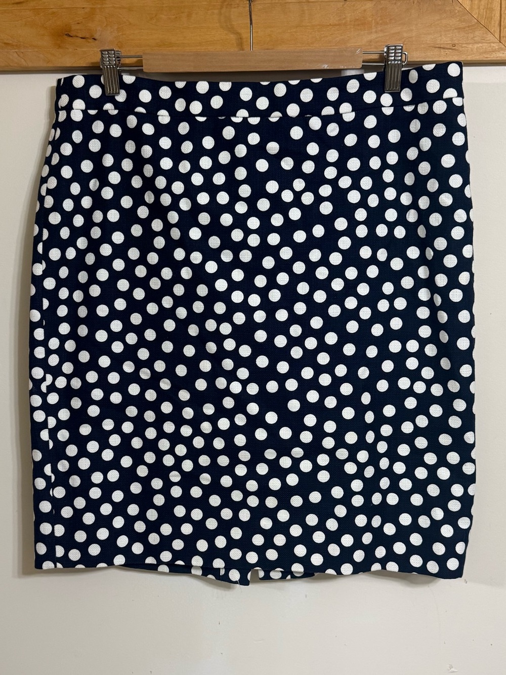 J. Crew Navy and White Polka Dot Pencil Skirt